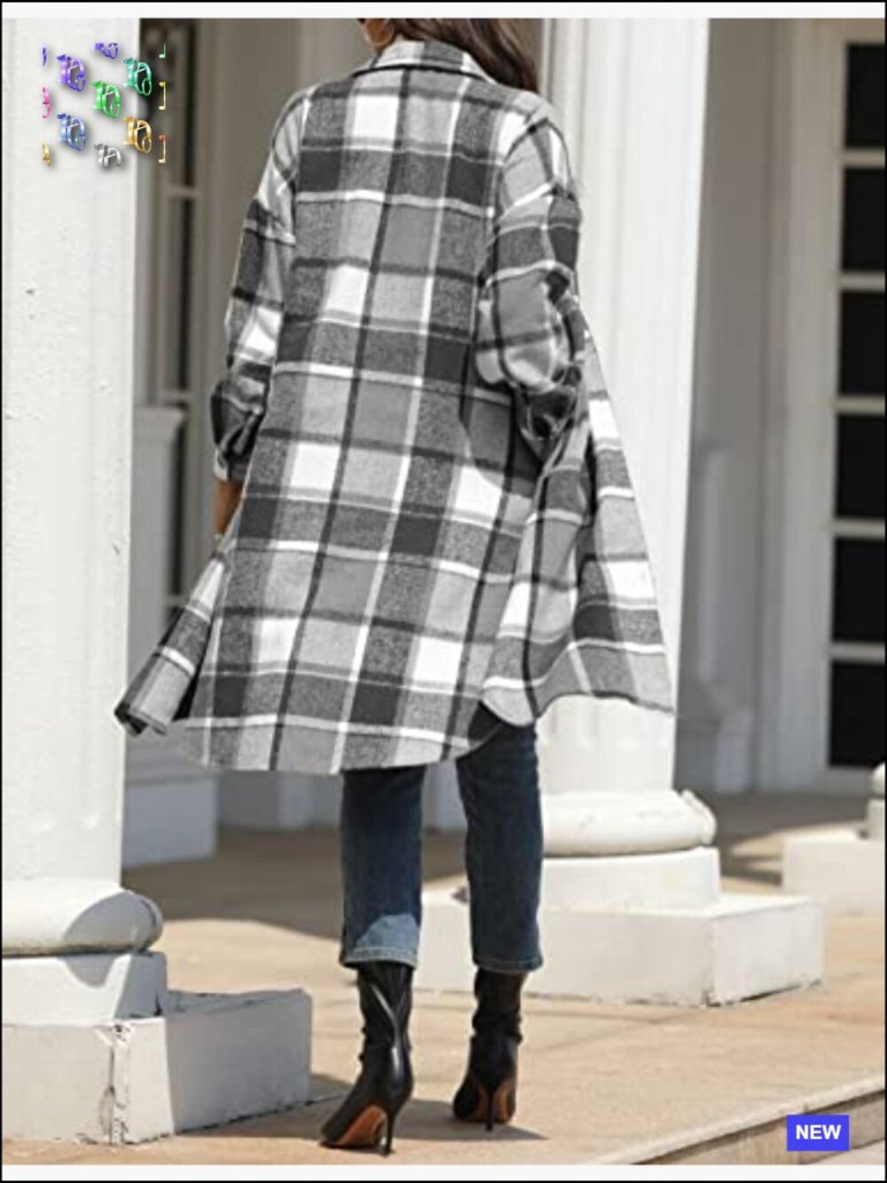 Long Plaid Shacket Wool Blend Button Down Shirt Jacket Coat Pockets - Picture 5 of 7